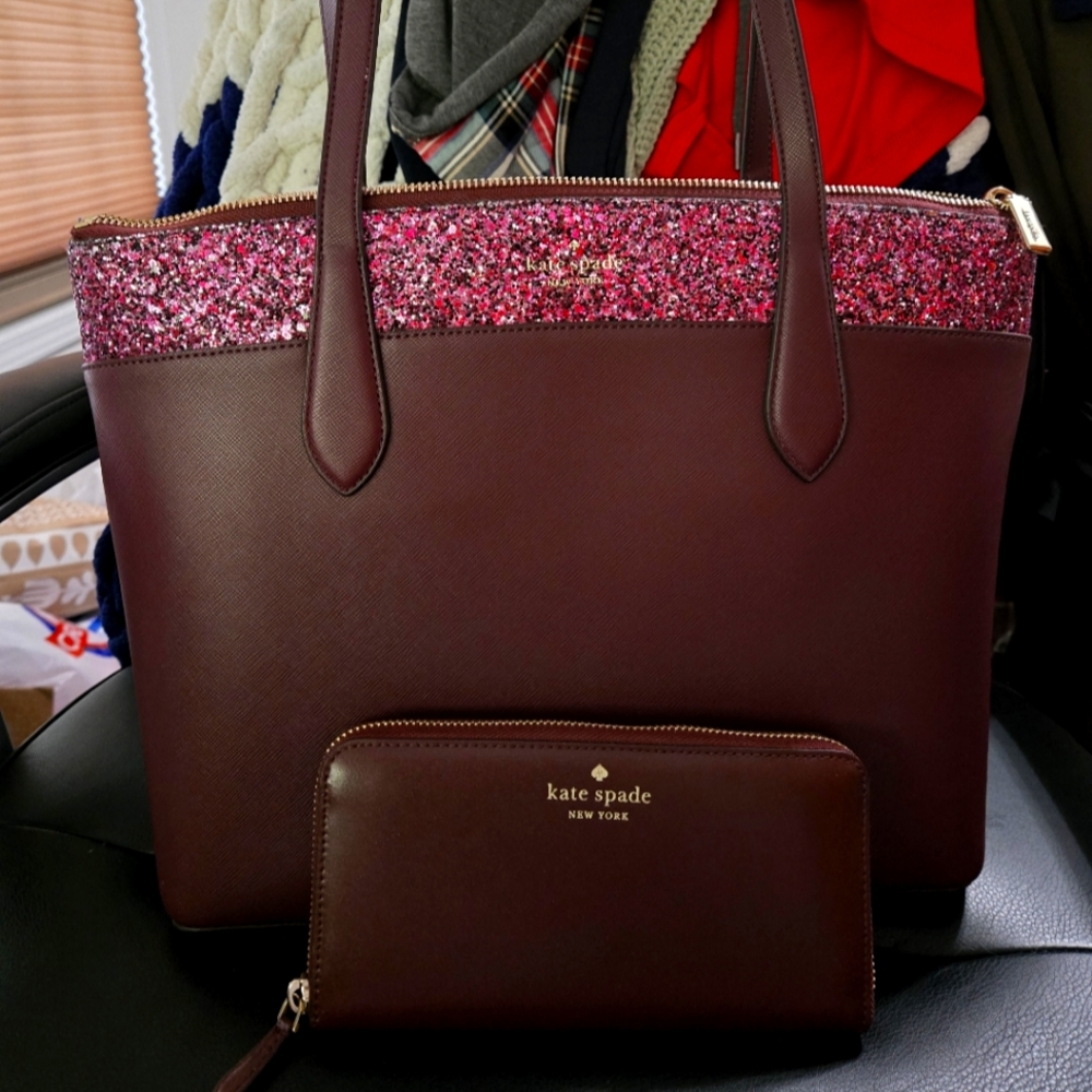 Burgundy Kate Spade purse & full size wallet
